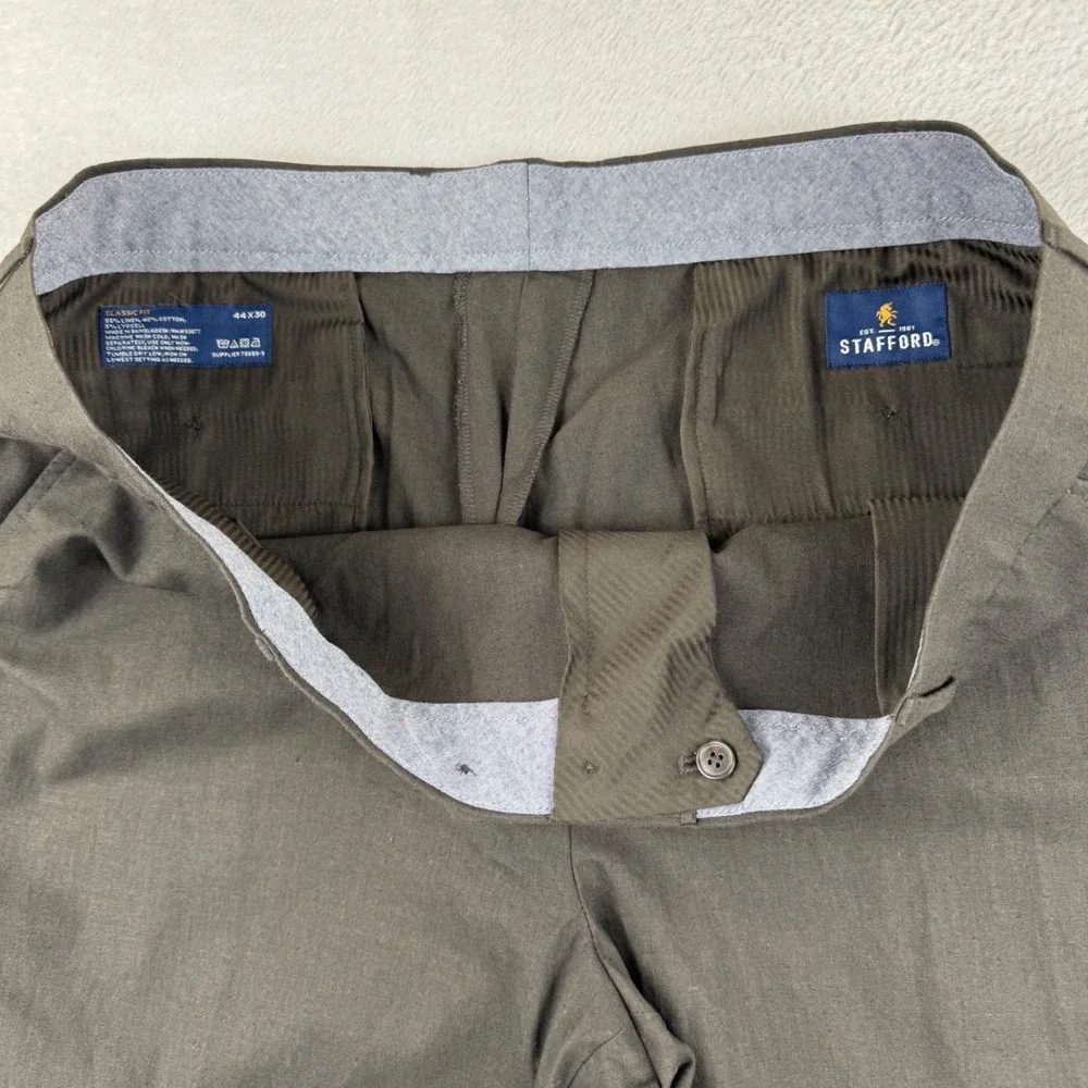 Stafford Linen Blend Trousers Mens 44x30 Brown Classic‎ Fit Flat Front Pants
